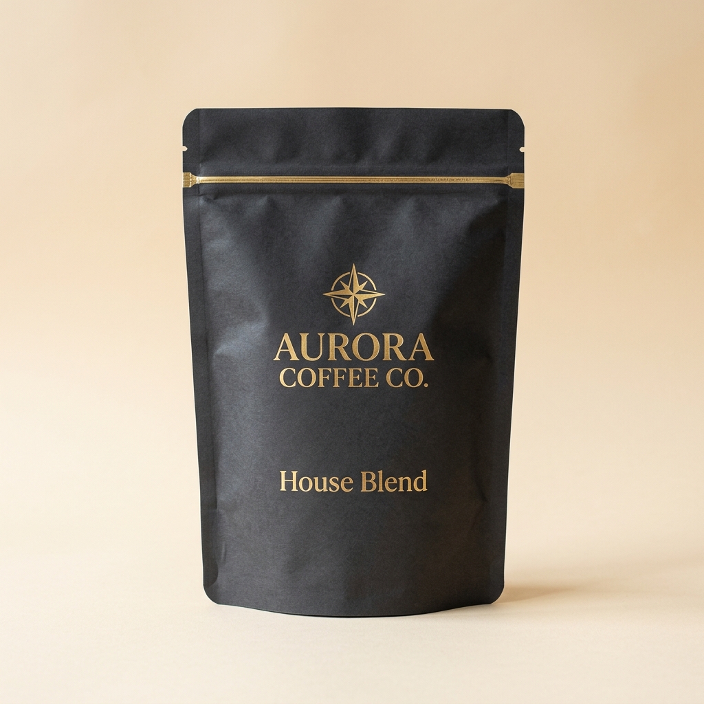 Dark grey minimal Tamil Nadu-Based Coffee bag mockup of House Blend specialty coffee